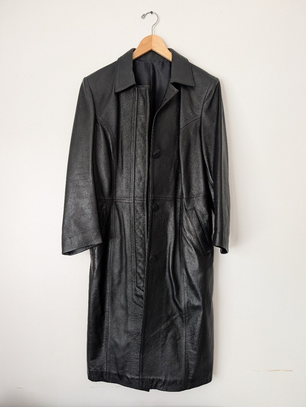 Vtg Leather Trench Coat